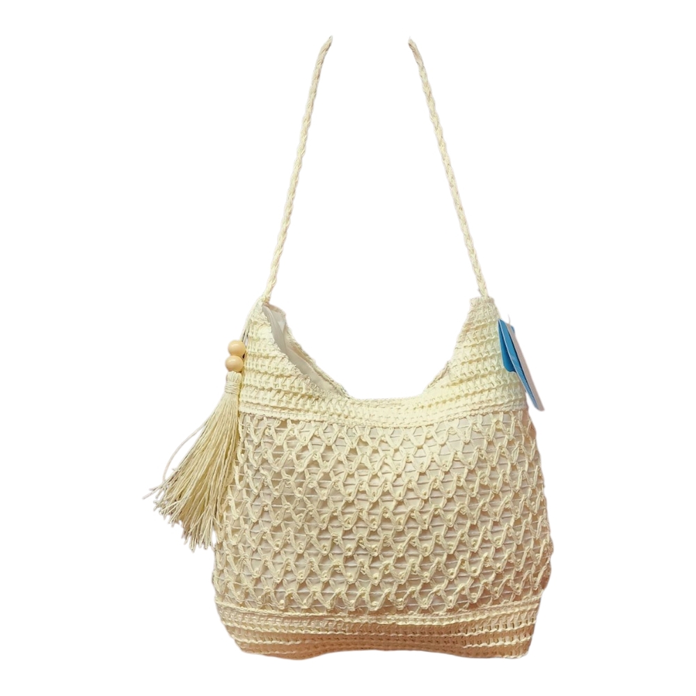 Elegant Cream Woven Straw Bag With Tassel NWT